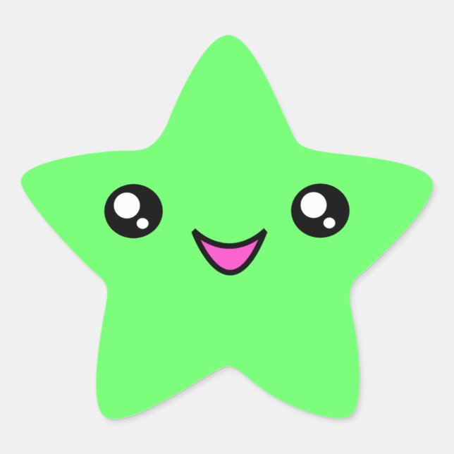 Sticker en étoile verte visage Kawaii (Devant)