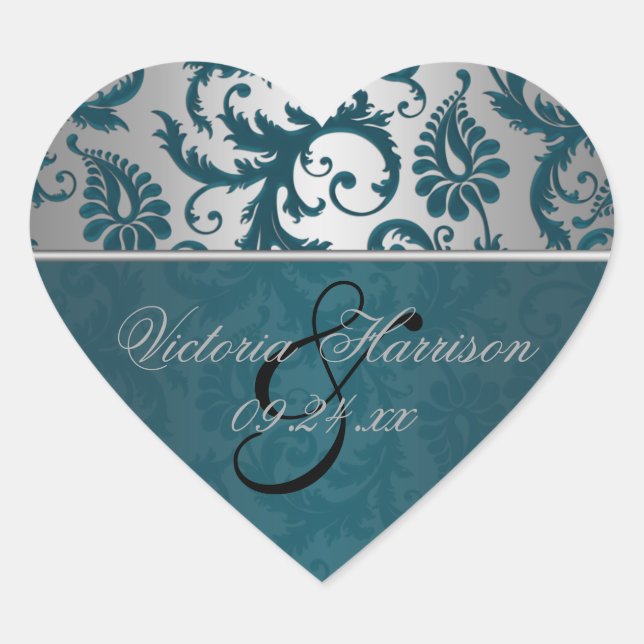 Sticker en forme de coeur Damask II argenté et Tur (Devant)