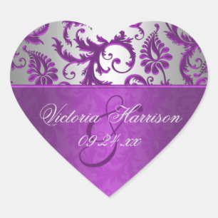 Sticker en forme de coeur Damask II argenté et vio