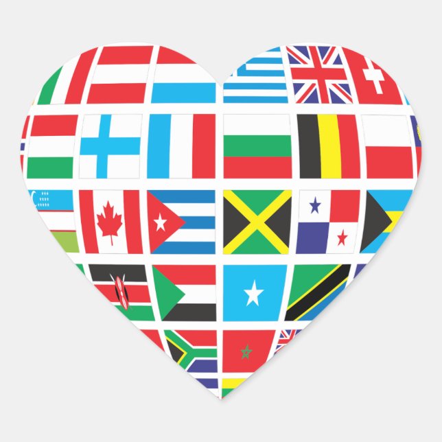 Sticker en forme de coeur de drapeaux internationa (Devant)