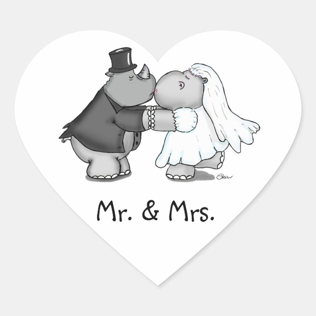 Sticker en forme de coeur Hippo Mariée et Rhino Gr (Devant)