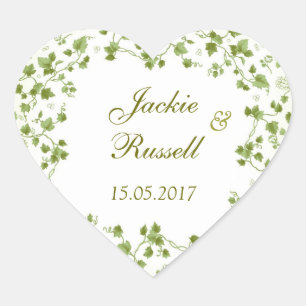 Sticker en forme de coeur Mariage de lierre vert