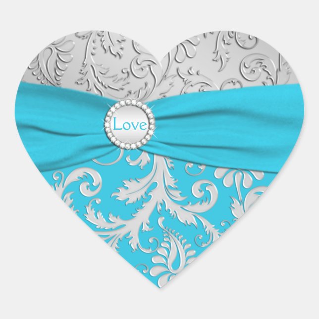 Sticker en forme de coeur Turquoise et Argent Dama (Devant)