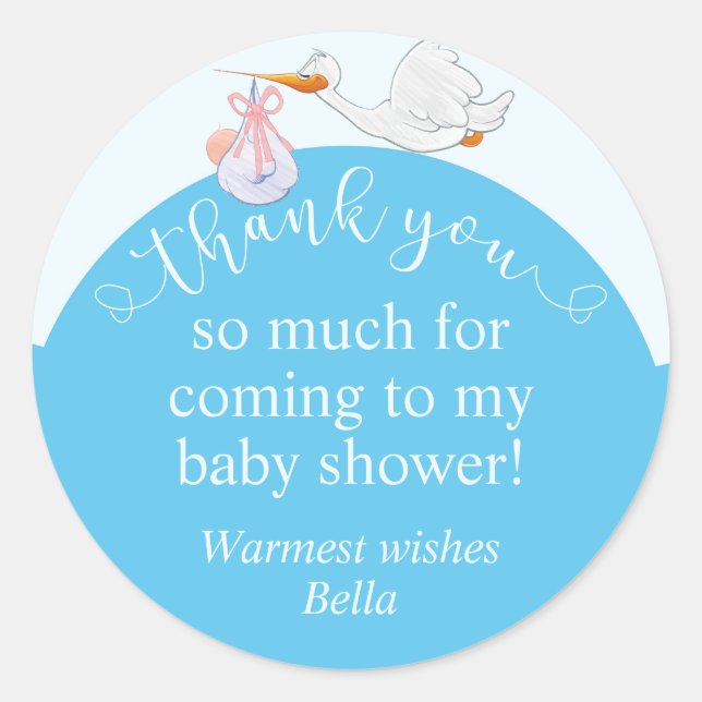 Sticker en Merci Baby shower bleu (Devant)