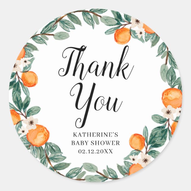 Sticker en Merci Baby shower double Oranges (Devant)