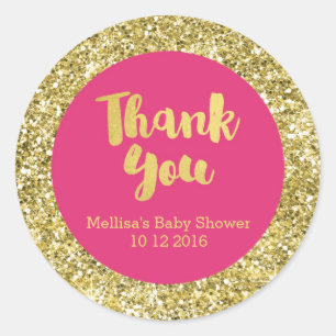 Sticker en Merci Baby shower rose or