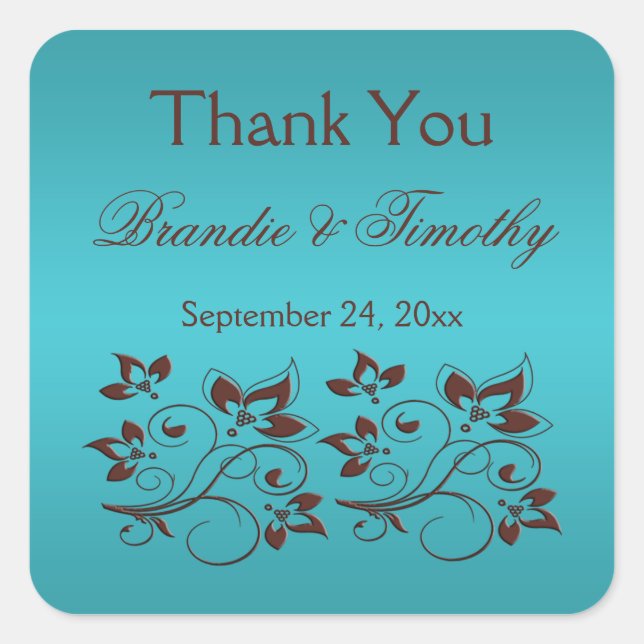Sticker en Merci Carré Turquoise et Brown (Devant)