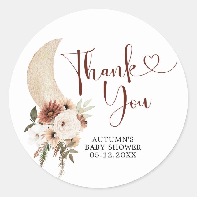 Sticker en Merci de Baby shower Boho Beige Moon (Devant)