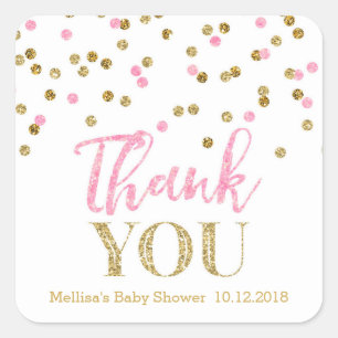 Sticker en Merci de Baby shower Confetti en or ros