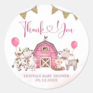 Sticker en Merci de Baby shower de ferme rose fill