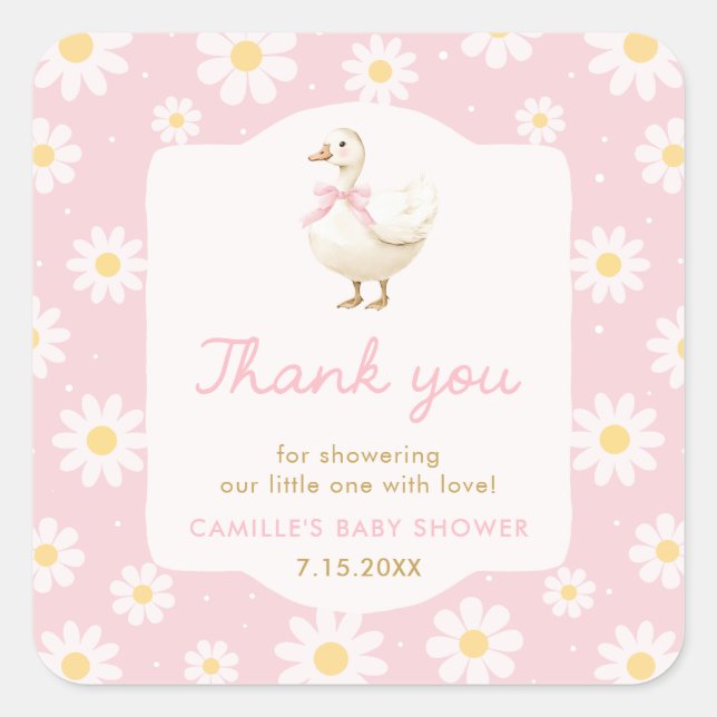 Sticker en Merci de Baby shower de fille d'oie sot (Devant)