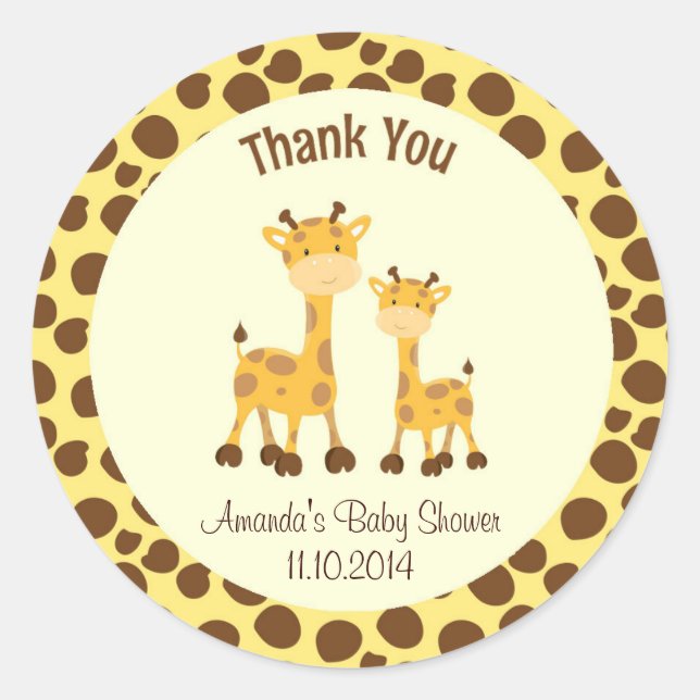 Sticker en Merci de Baby shower de Giraffe Woodlan (Devant)