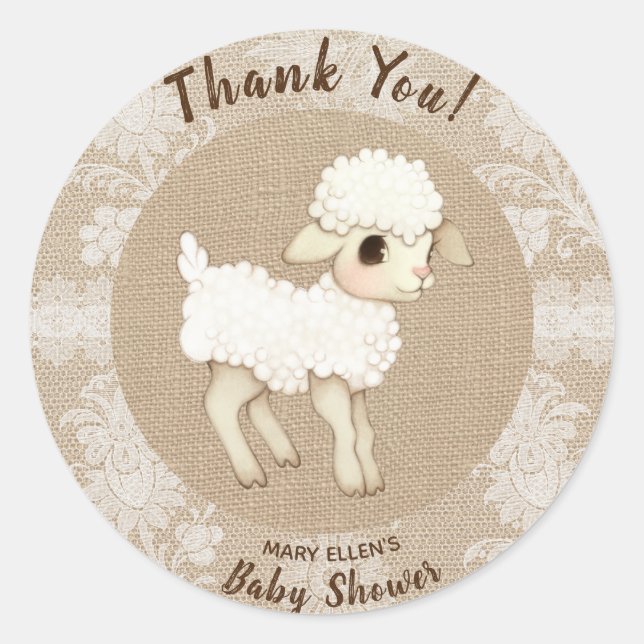 Sticker en Merci de Baby shower de petit agneau Bu (Devant)