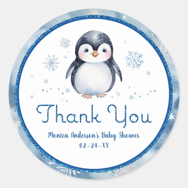 Sticker en Merci de Baby shower de pingouin (Devant)