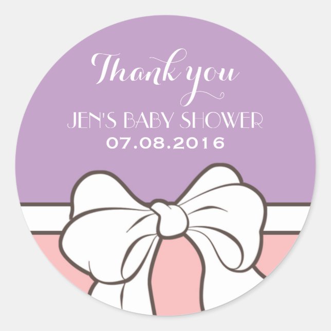 Sticker en Merci de Baby shower de ruban rose viol (Devant)