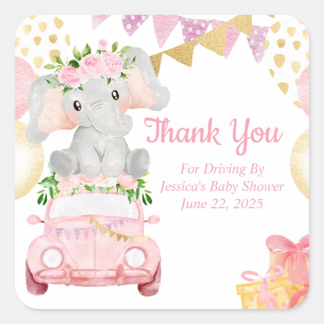 Sticker En Merci De Baby shower Elephant (Devant)