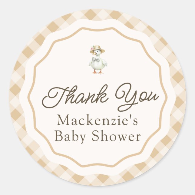 Sticker en Merci de Baby shower En vichy oie (Devant)