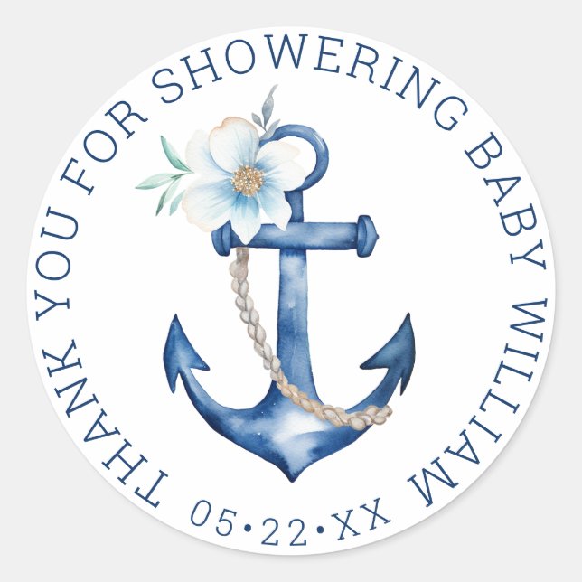 Sticker en Merci de Baby shower nautique | Anche b (Devant)