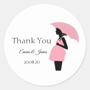 Sticker en Merci de Baby shower Pois rose