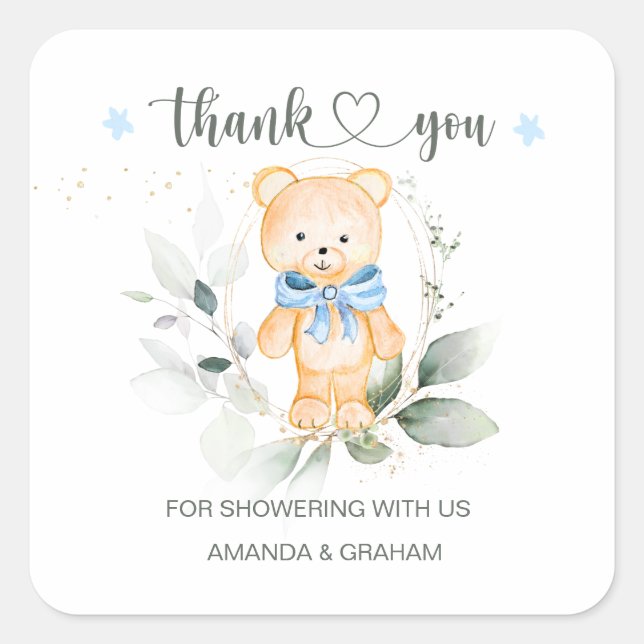 Sticker en Merci de Baby shower pour garçon Teddy  (Devant)