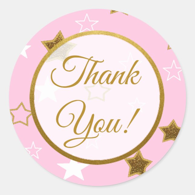 Sticker en Merci de Baby shower Rose et Gold Stars (Devant)