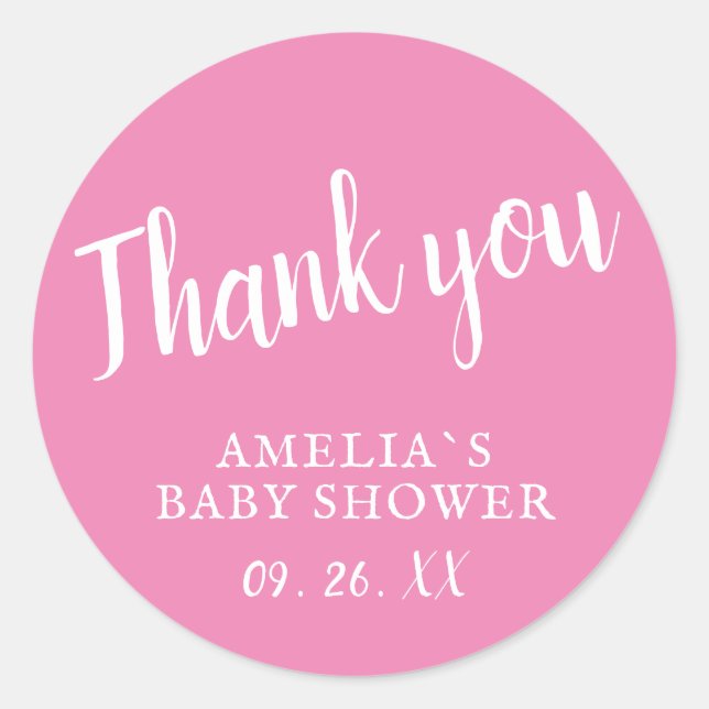 Sticker en Merci de Baby shower rose simple (Devant)