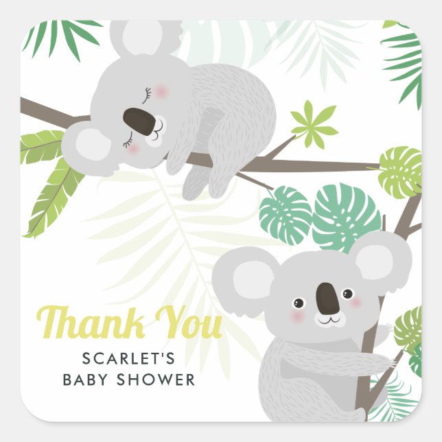 Sticker en Merci de Baby shower Tropical Aloha Koa (Devant)
