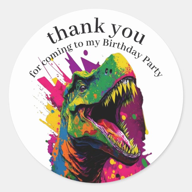 Sticker en Merci de dinosaure blanc classique rond (Devant)