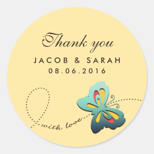 Sticker en Merci de Mariage de papillon jaune (Devant)
