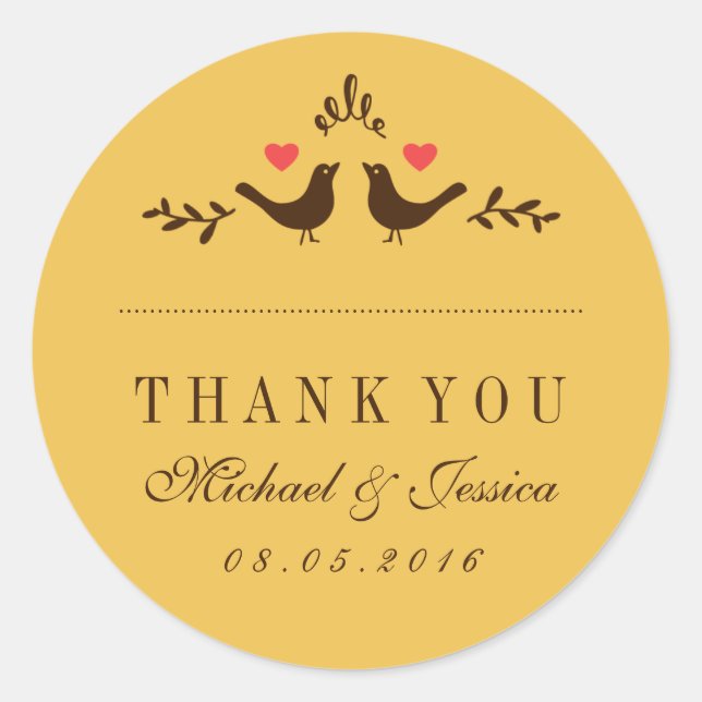 Sticker en Merci de petit Mariage de coeur aux ois (Devant)