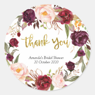 Sticker en Merci Floral Gold et Red Marsala