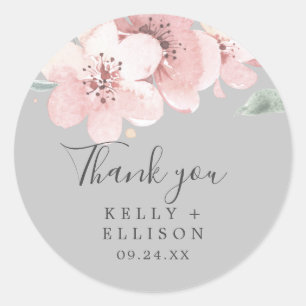 Sticker en Merci gris fleur cerise de printemps