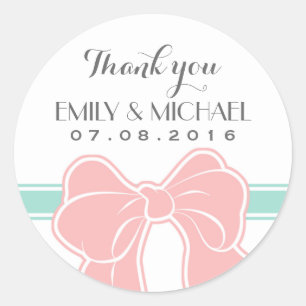 Sticker en Merci Mariage à ruban rose blanc