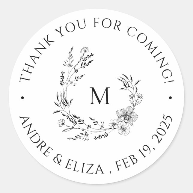 Sticker en Merci Mariage Monogramme noir et blanc (Devant)