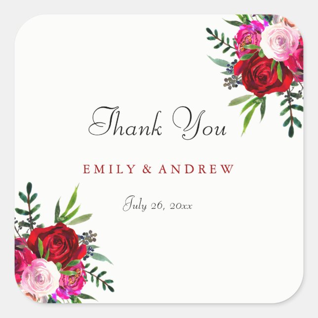 Sticker en Merci Mariage romantique Rose rouge (Devant)
