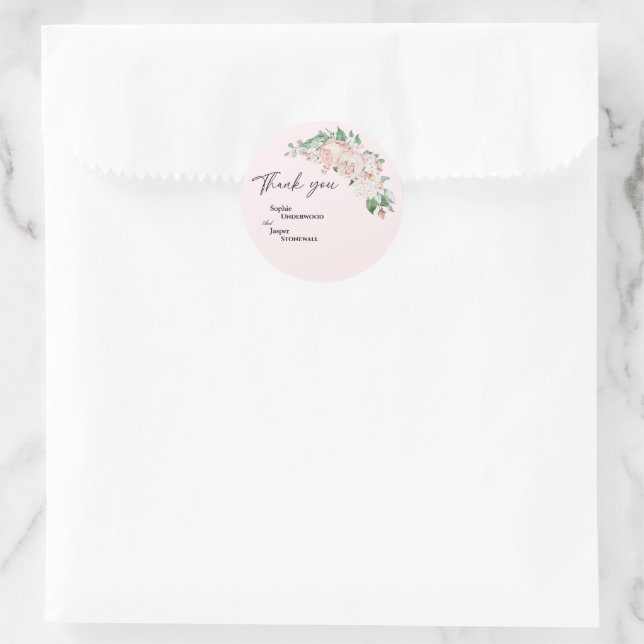 Sticker en Merci Mariage rose flou (Sac)