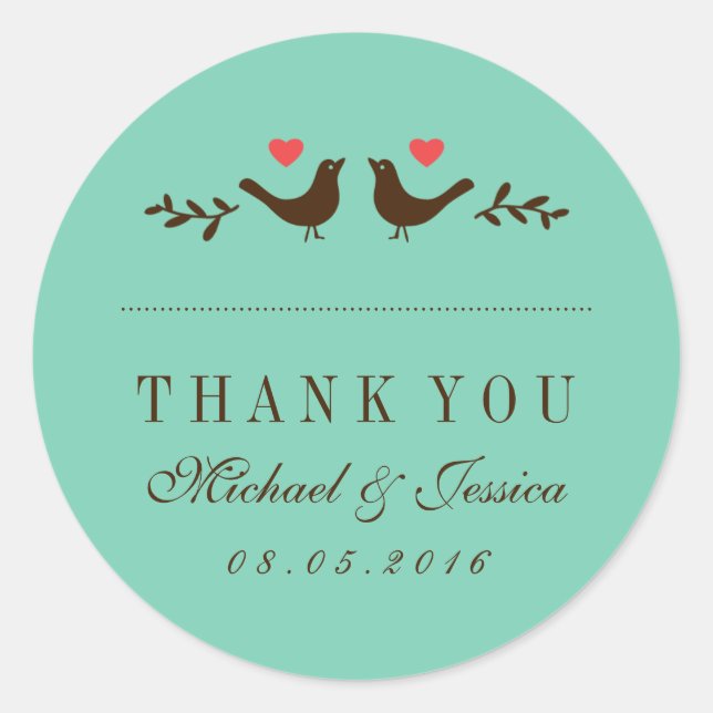 Sticker en Merci Mariage rustique Inséparables ble (Devant)