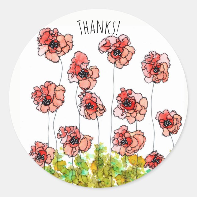 Sticker en Merci Whimsical Red Poppy Fleurs (Devant)