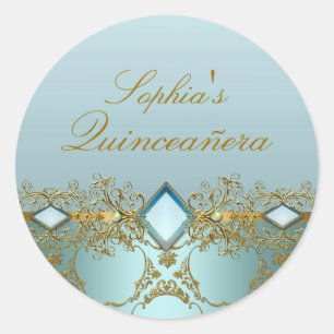 Sticker en or Damask & Jewel Quinceanera