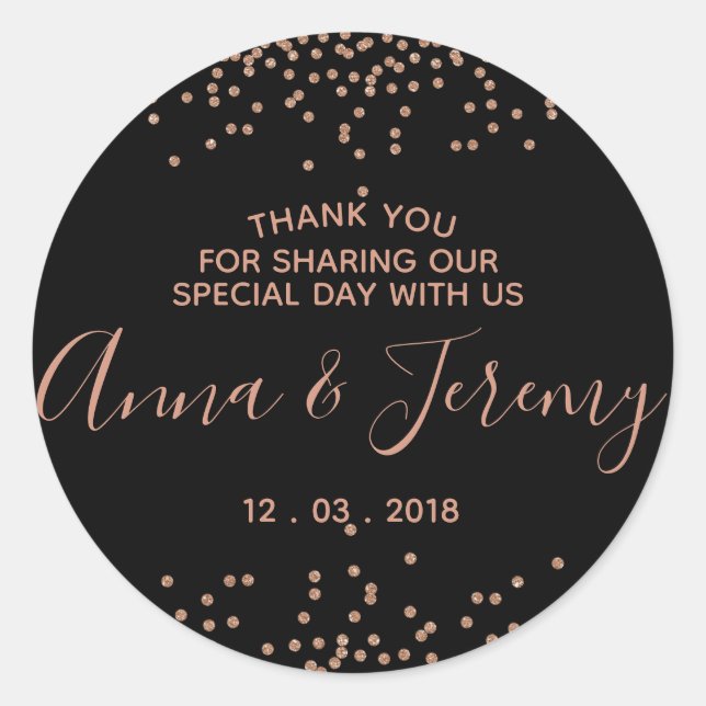 Sticker en or et en Confetti noir Merci Rose (Devant)