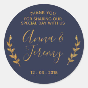 Sticker en or Merci et en plume bleu marine