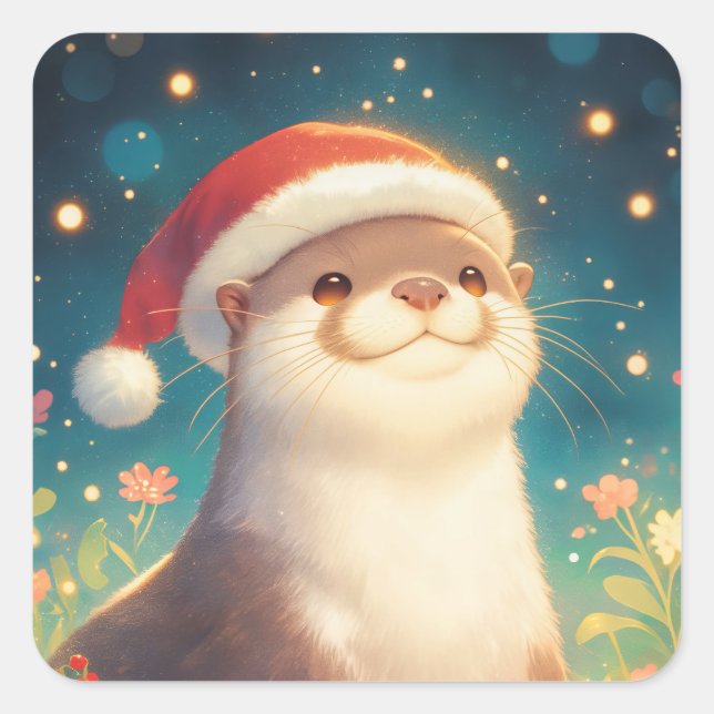 Sticker en Otter de Noël mignon avec Santa Hat (Devant)