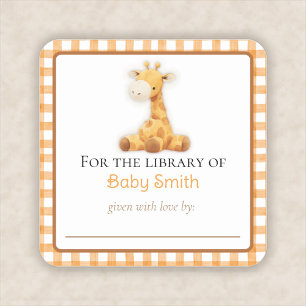 Sticker en plaque de baby shower avec Giraffe à pe