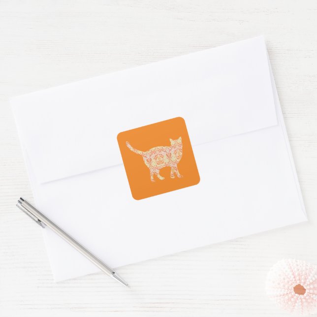 Sticker en silhouette de chat orange de style vint (Enveloppe)