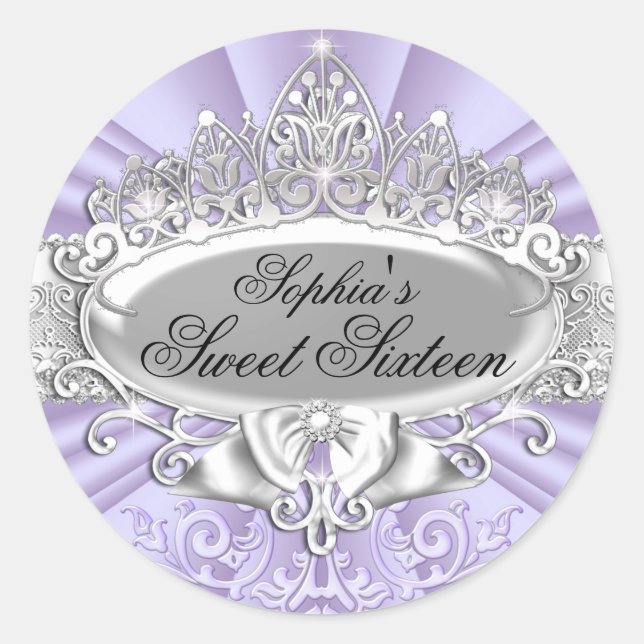Sticker en Sweet sixteen pourpre Tiara & Damask (Devant)
