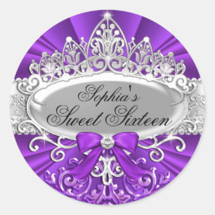Sticker en Sweet sixteen pourpre Tiara & Damask