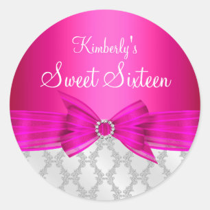Sticker en Sweet sixteen rose Damask & Bow