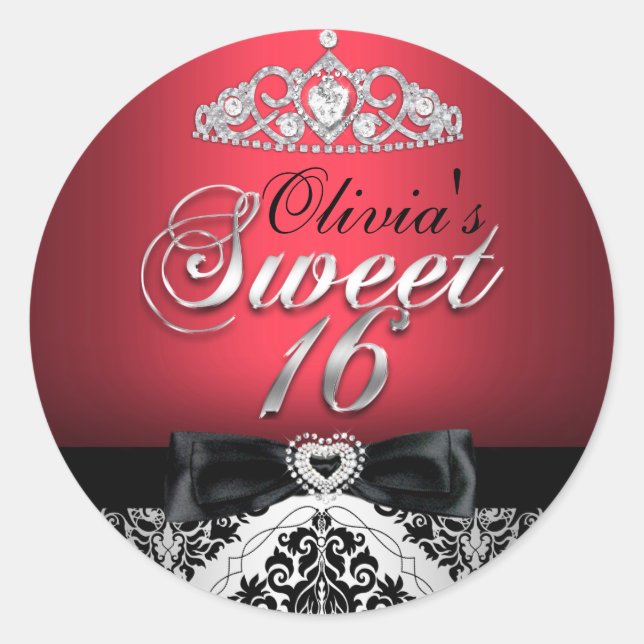 Sticker en Sweet sixteen rouge Damask & Bow (Devant)