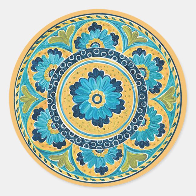 Sticker en tuiles mexicaines Florales Bleues (Devant)
