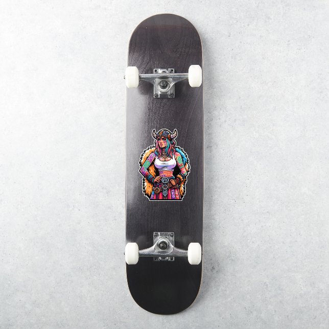 Sticker en vinyle coupé sur mesure : Warrior Woman (Skateboard)